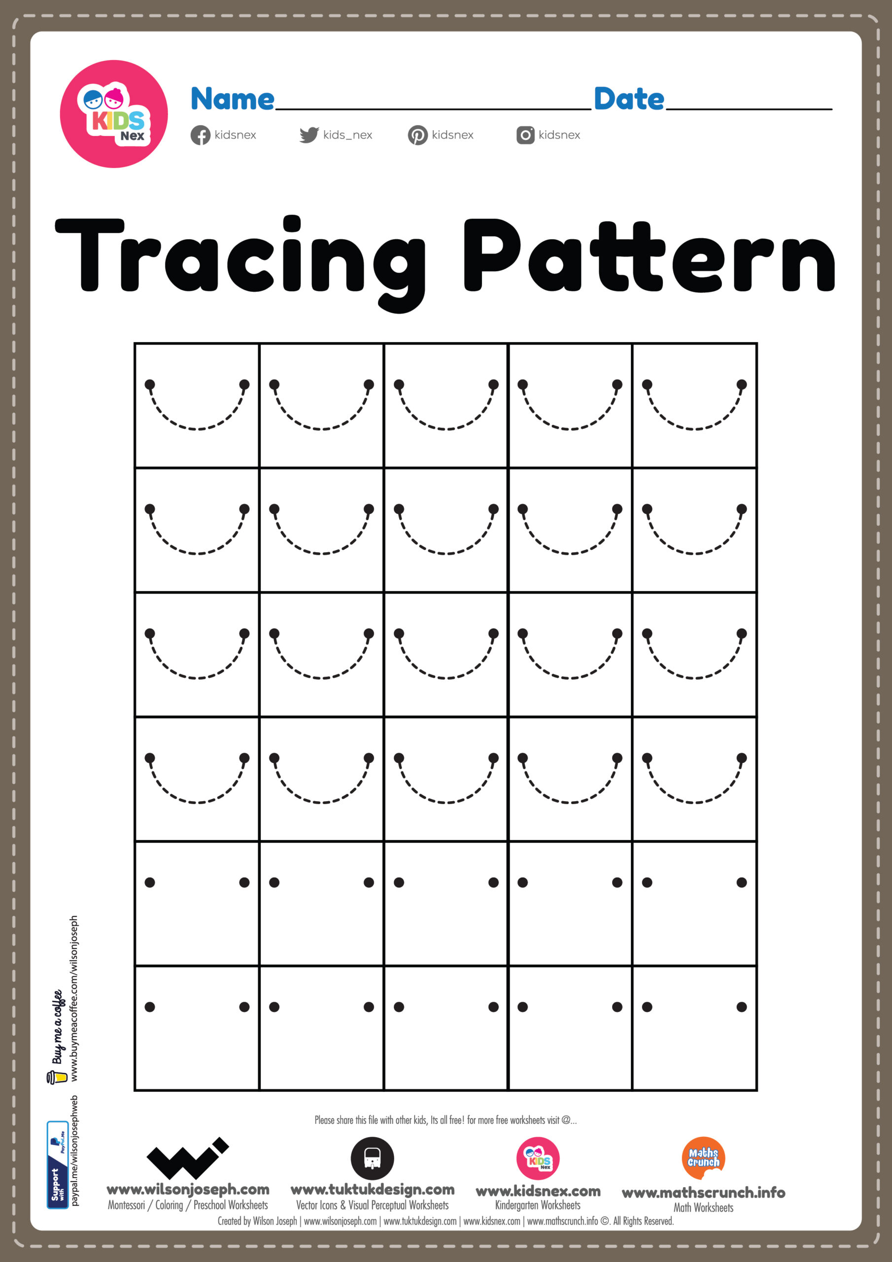 Tracing Curve Pattern Lines Worksheet for Kindergarten