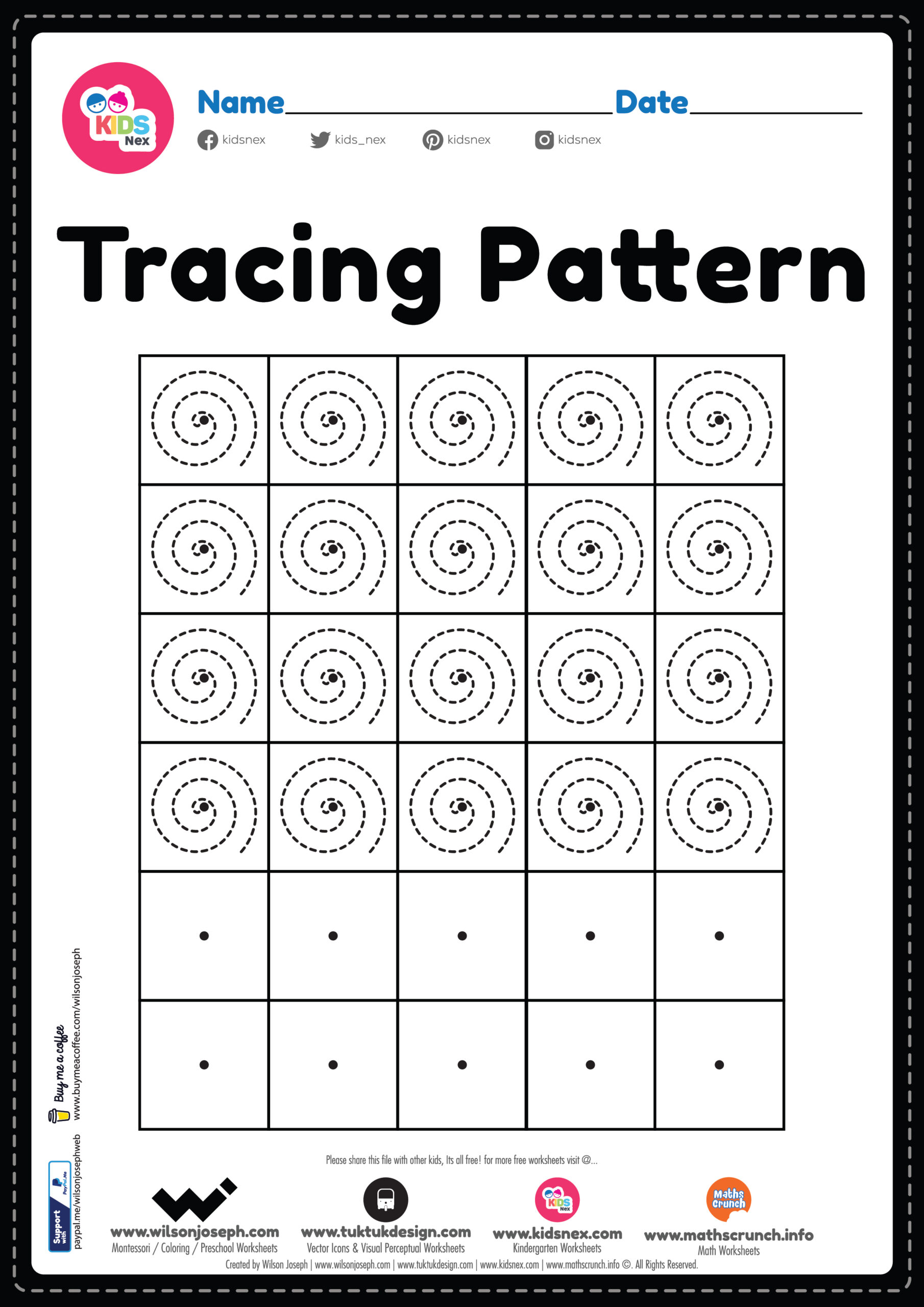 Tracing Pattern Spiral Lines Worksheet for Kindergarten