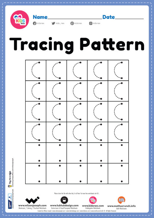 Tracing Pattern Left Curve Lines Worksheet