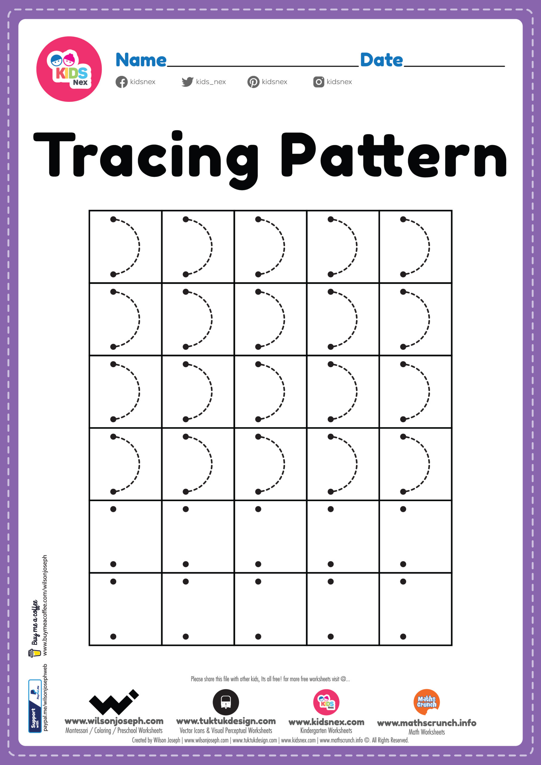 Tracing Pattern Right Curve Lines Worksheet
