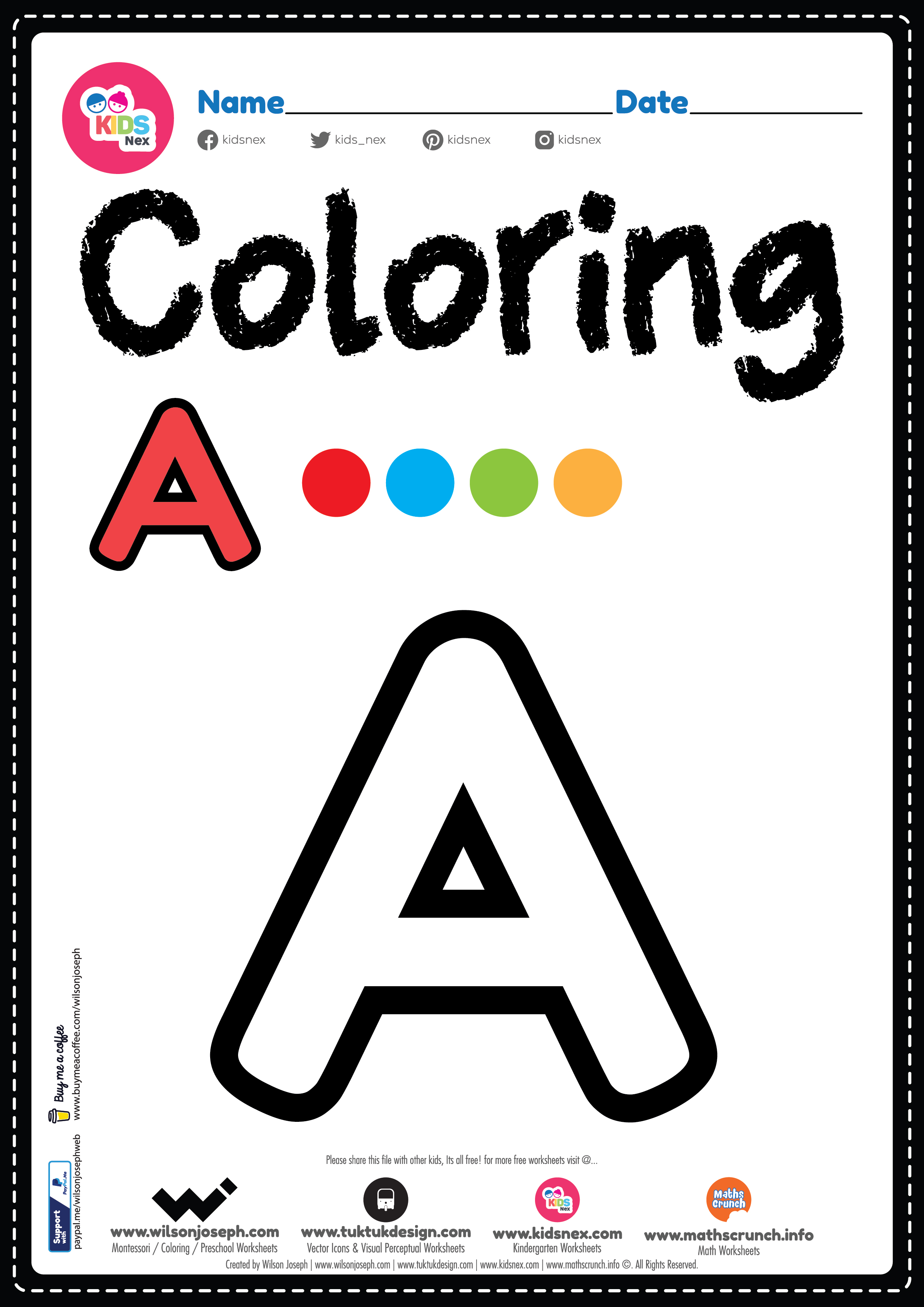 Letter A Alphabet Coloring Page Worksheet