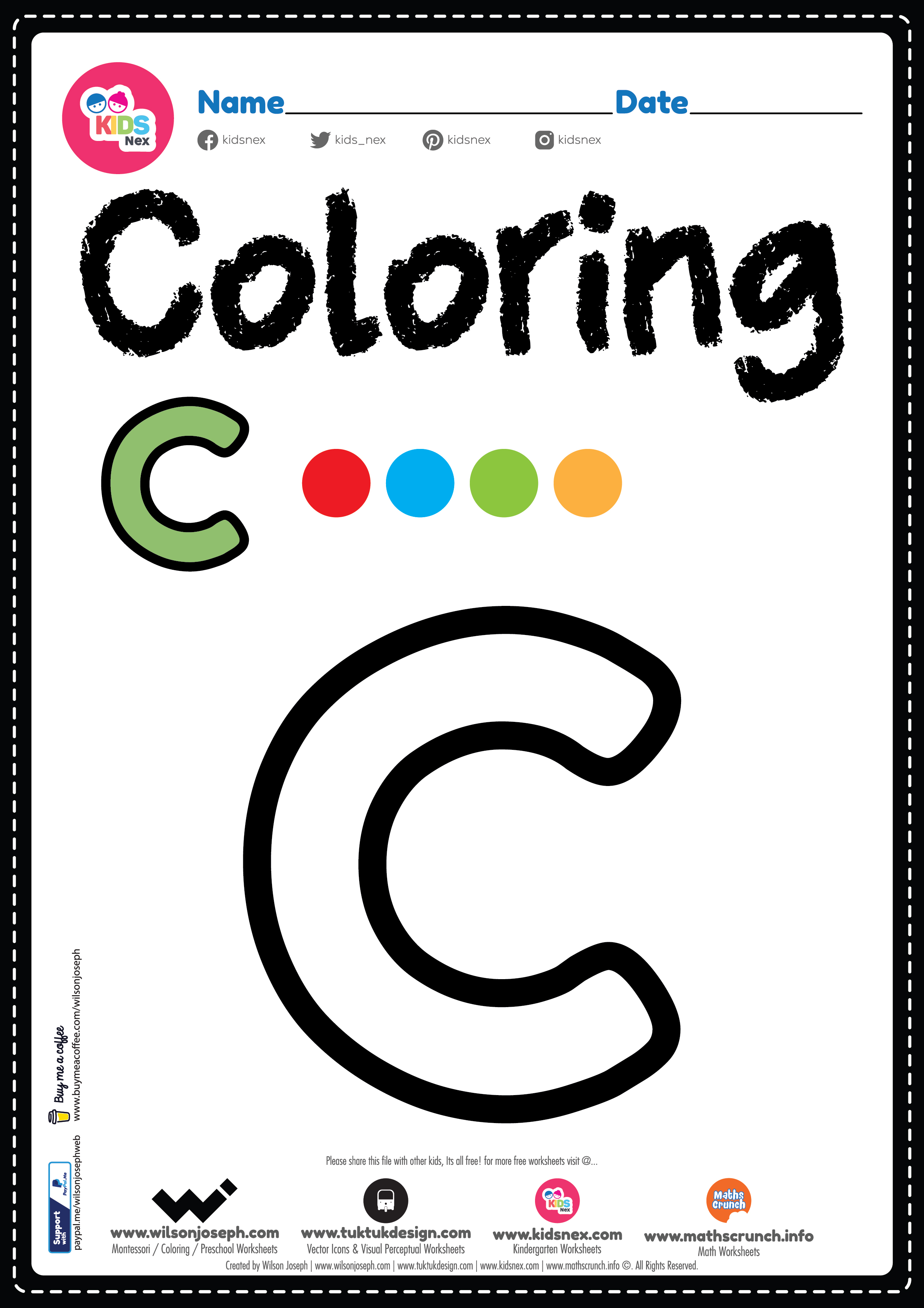 Letter C Alphabet Coloring Page Worksheet