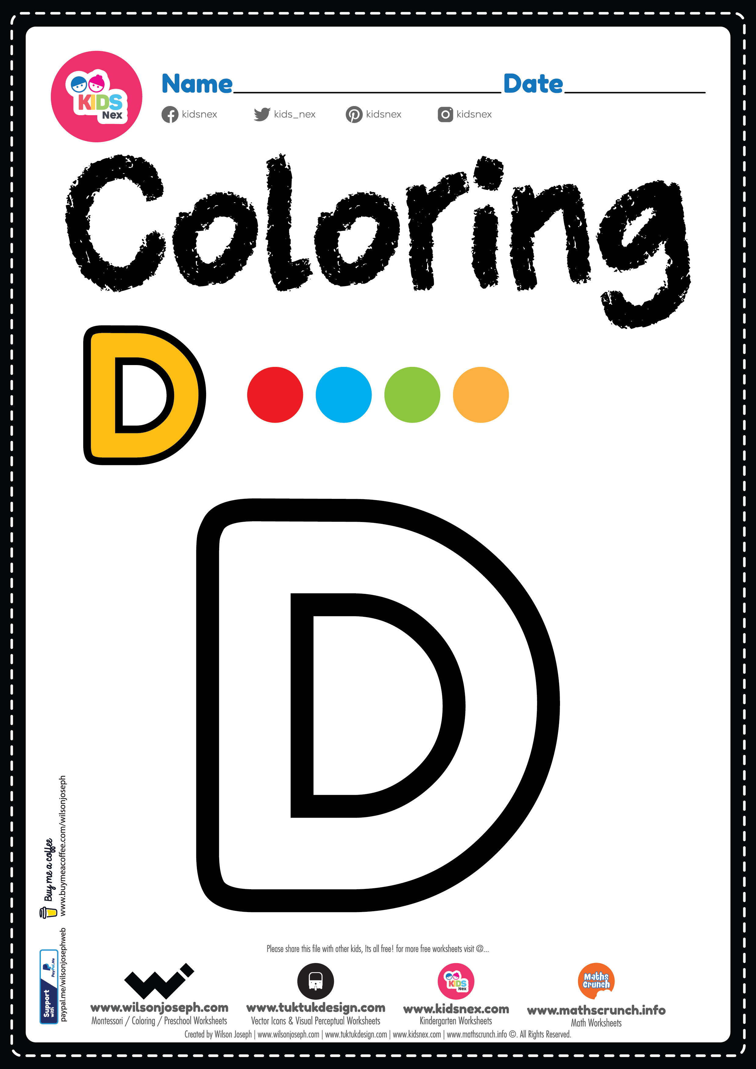 Letter D Alphabet Coloring Page Worksheet