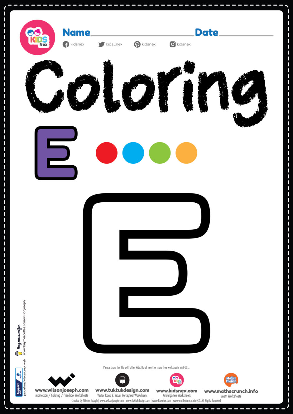 Letter E Alphabet Coloring Page Worksheet