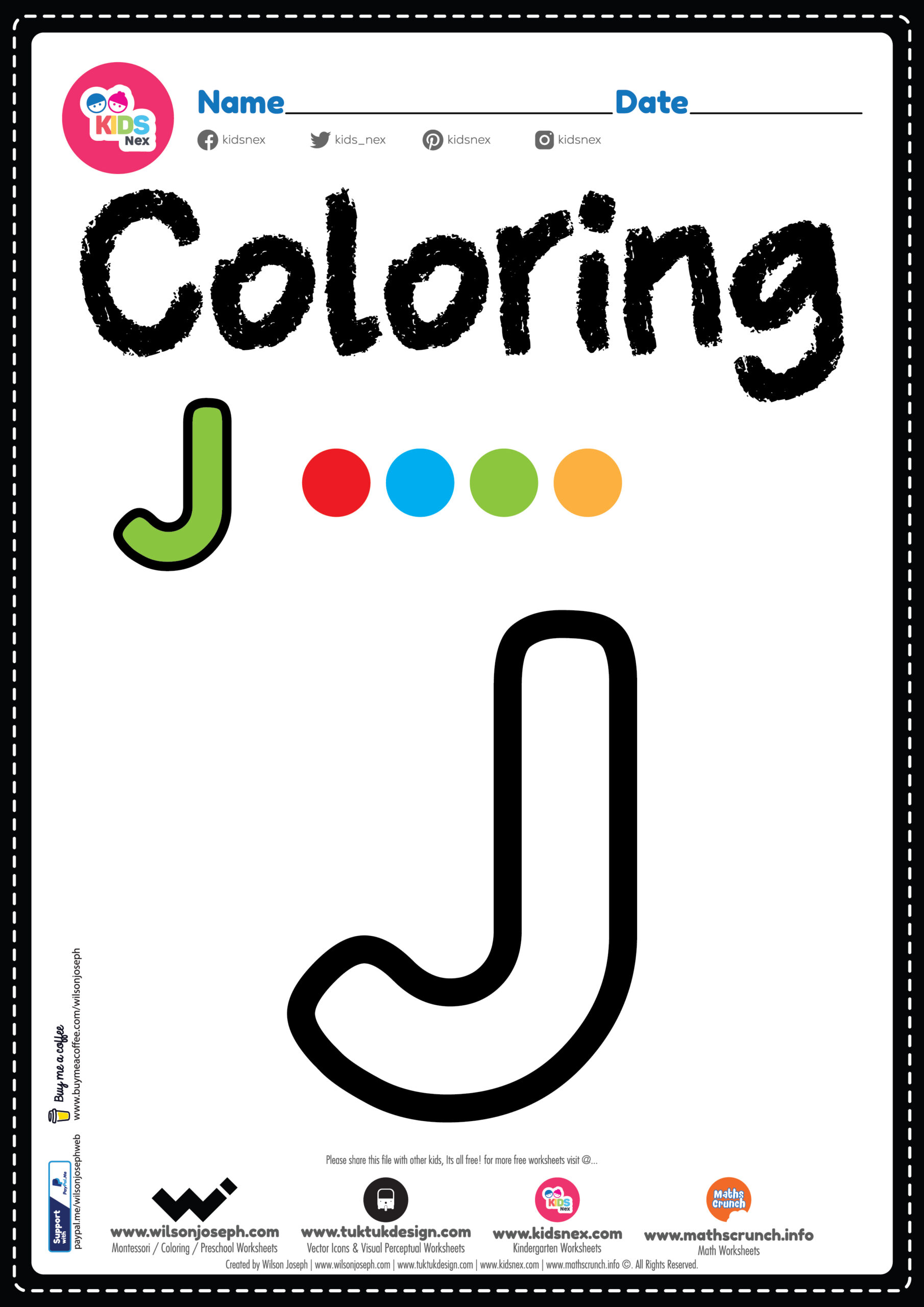 Letter J Alphabet Coloring Page Worksheet