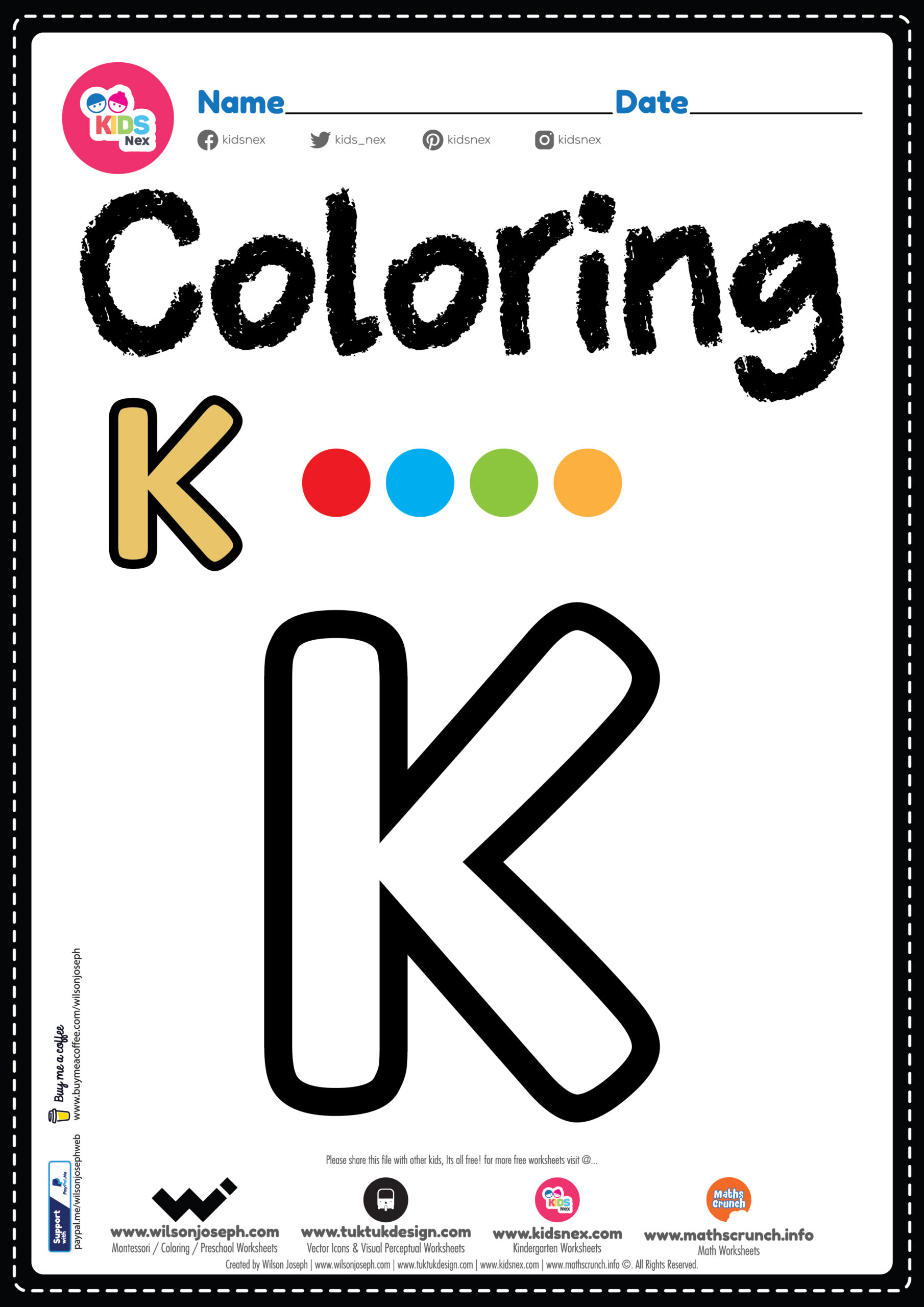 Letter K Alphabet Coloring Page Worksheet