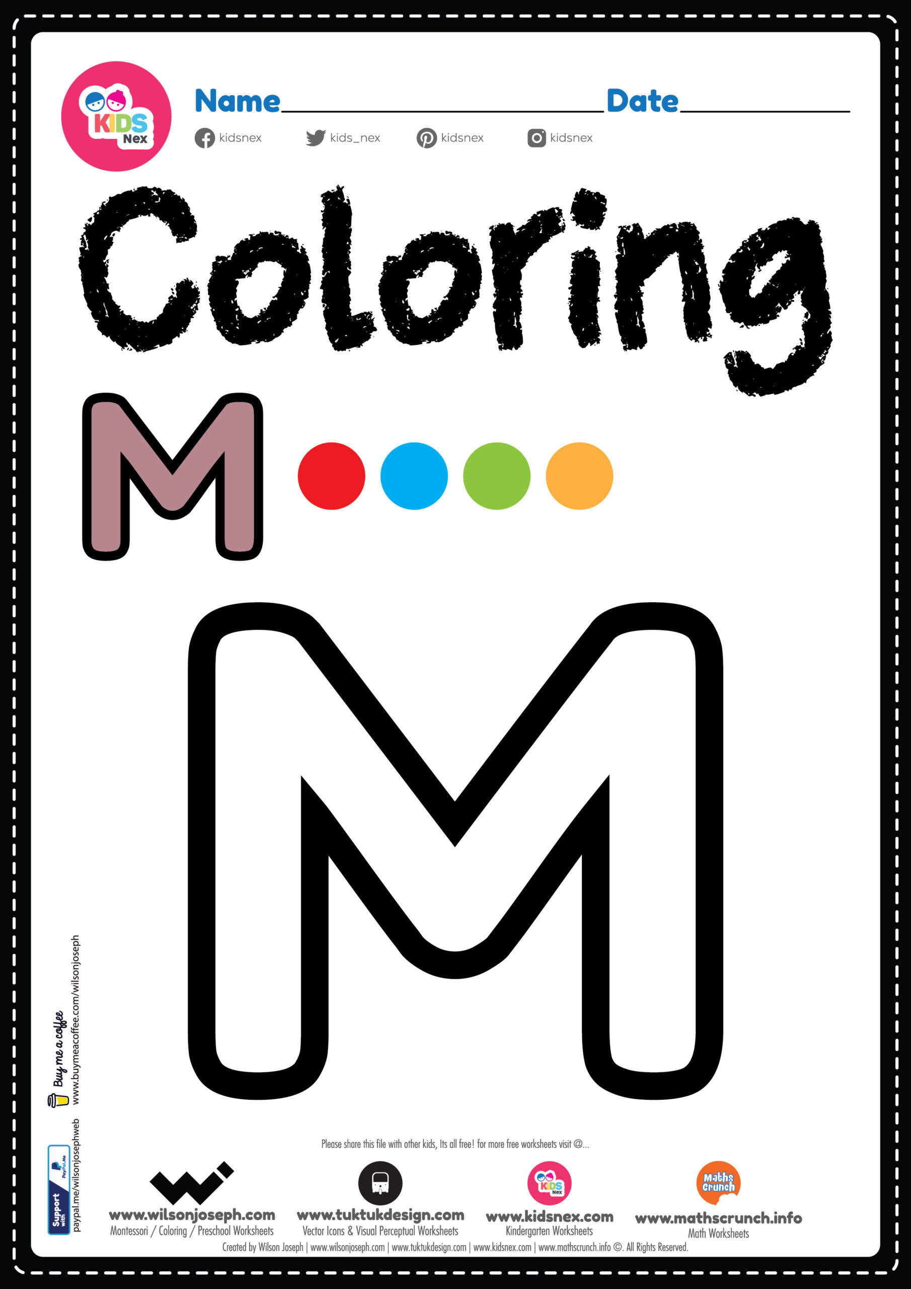 Letter M Alphabet Coloring Page Worksheet