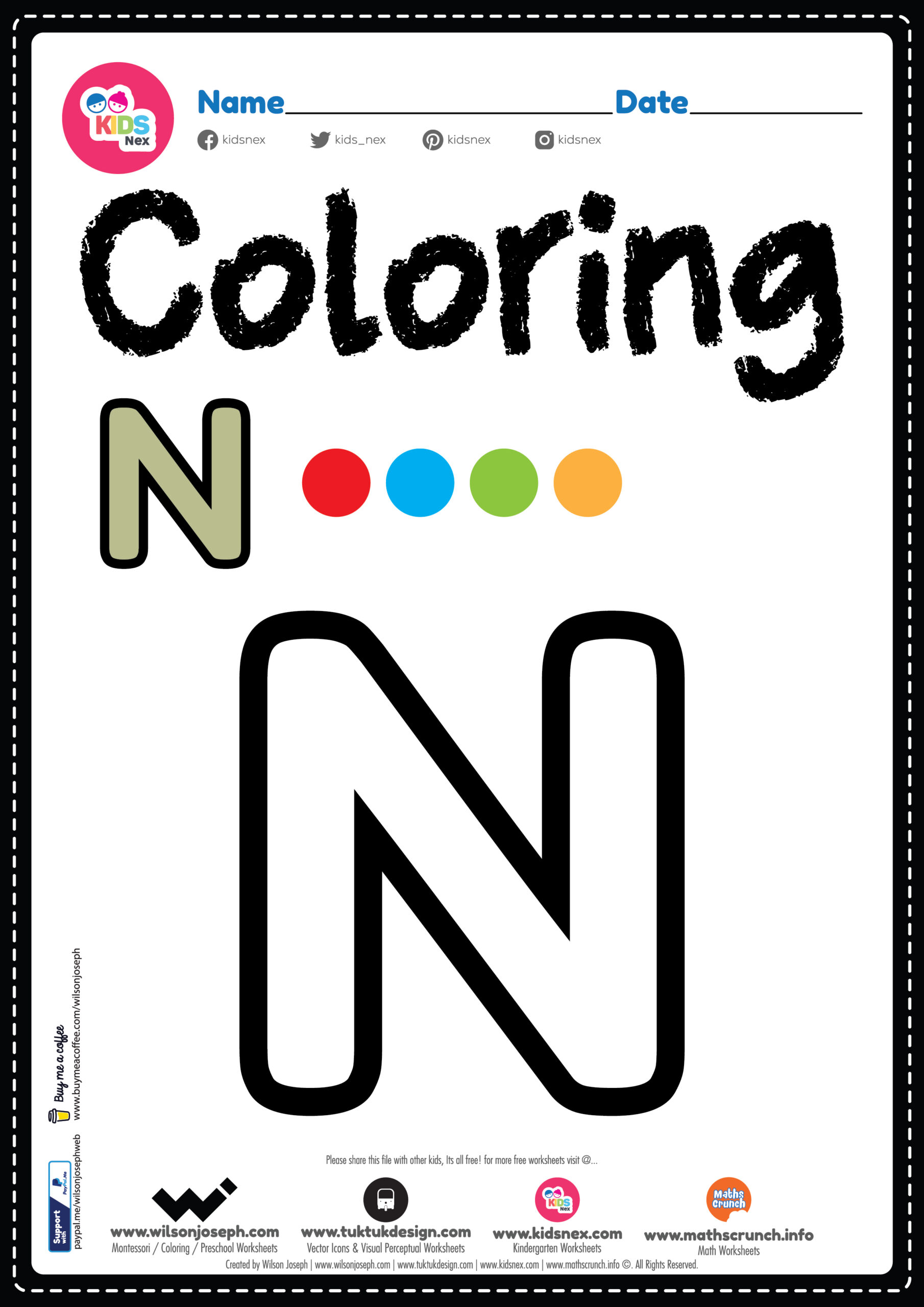 Letter N Alphabet Coloring Page Worksheet