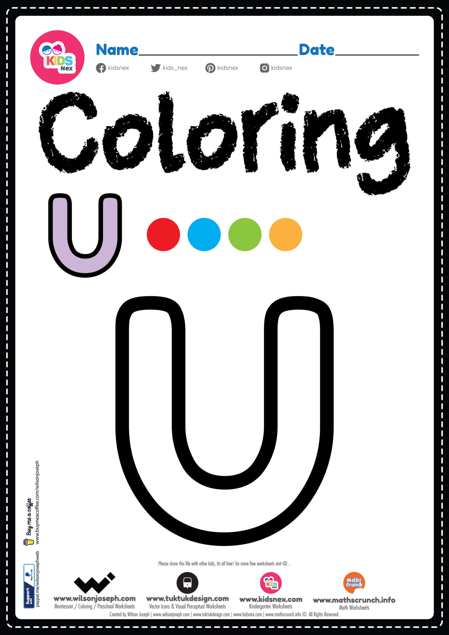 Letter U Alphabet Coloring Page worksheet Free Printable PDF