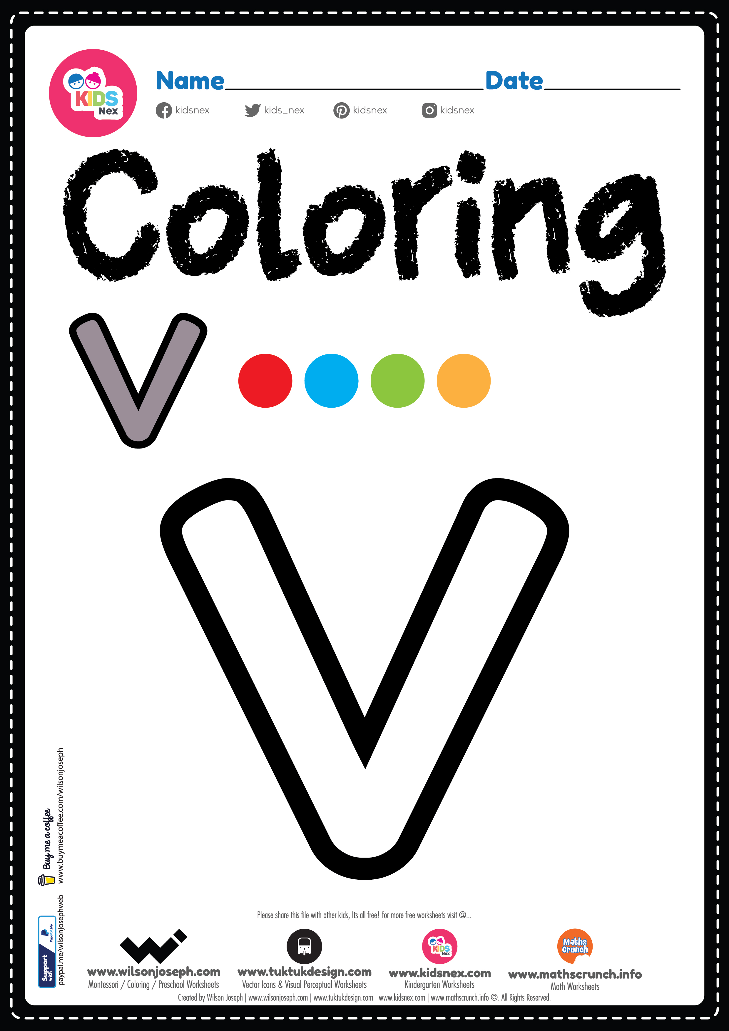 Letter V Alphabet Coloring Page Worksheet