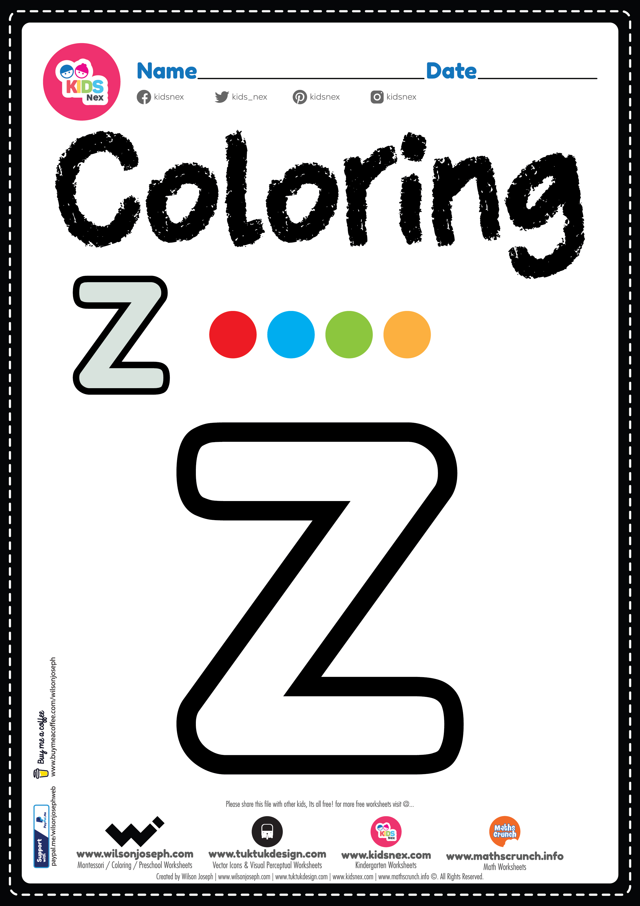 Letter Z Alphabet Coloring Page Worksheet