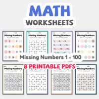 Maths worksheets, missing numbers 1 to 100 printable sheet