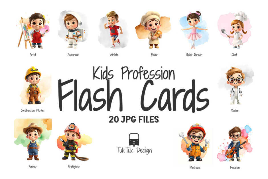 Kids flashcards of profession occupation career for education pr