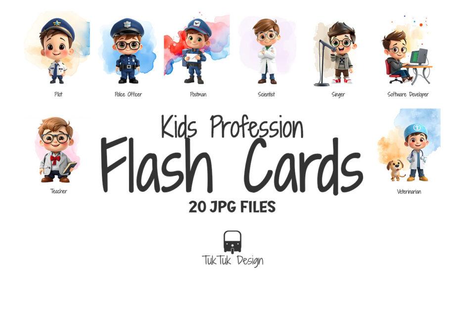 Kids flashcards of profession occupation career for education pr