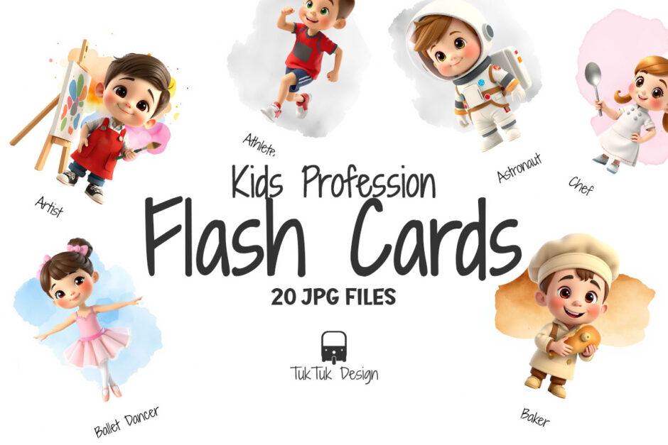Kids flashcards of profession occupation career for education pr