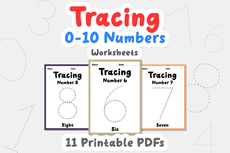 Tracing number 1-10 worksheet for kindergarten, preschool and Mo
