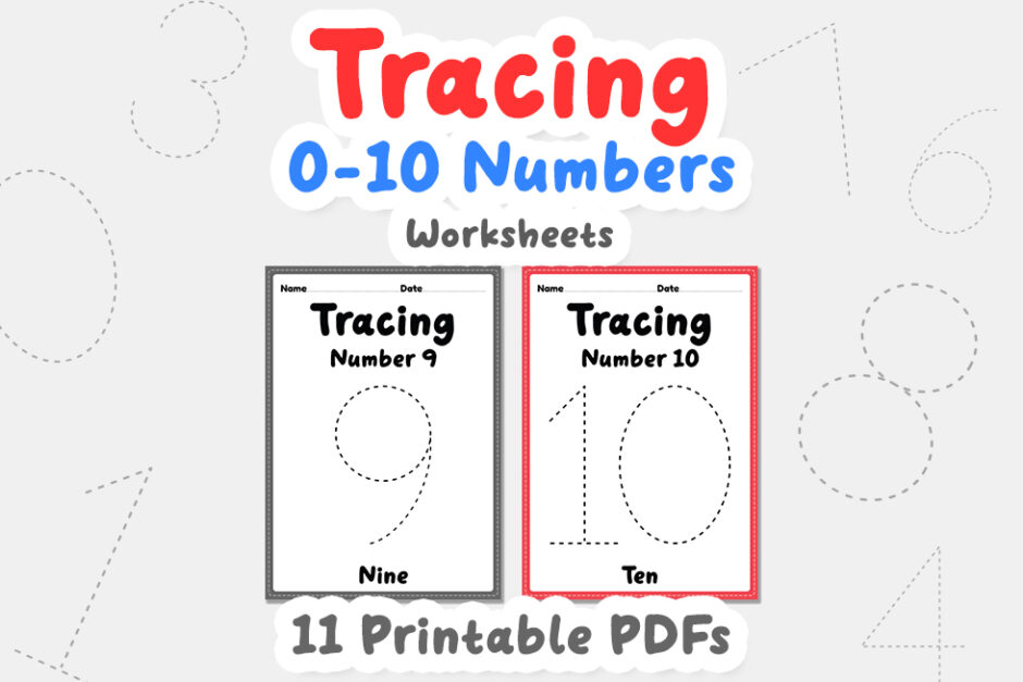 Tracing number 1-10 worksheet for kindergarten, preschool and Mo