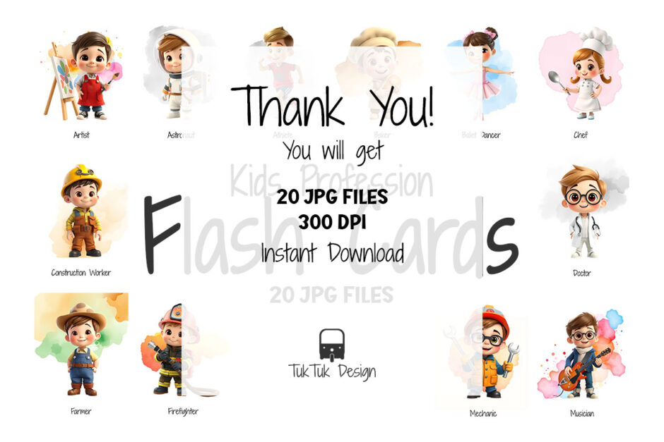 Kids flashcards of profession occupation career for education pr