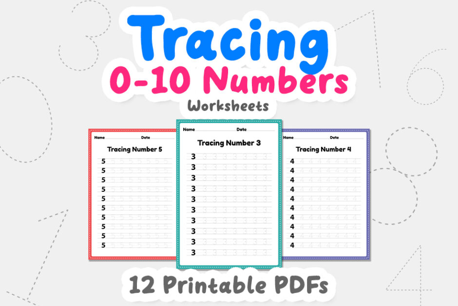 Tracing number 1-10 worksheet for kindergarten, preschool and Mo