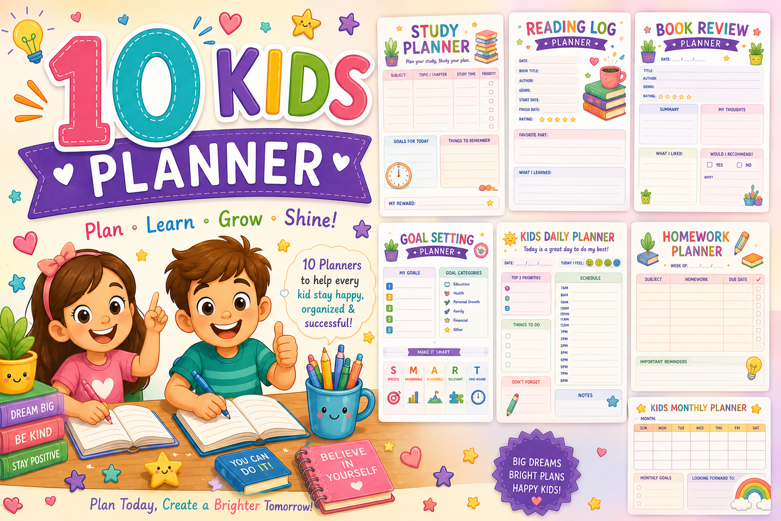 Kids Planner Bundle Printable PDF for Students