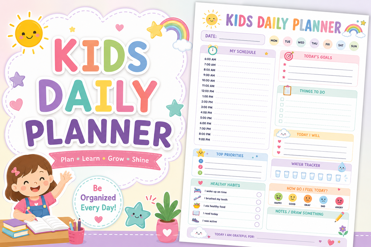 Colorful Kids Daily Planner Printable Template